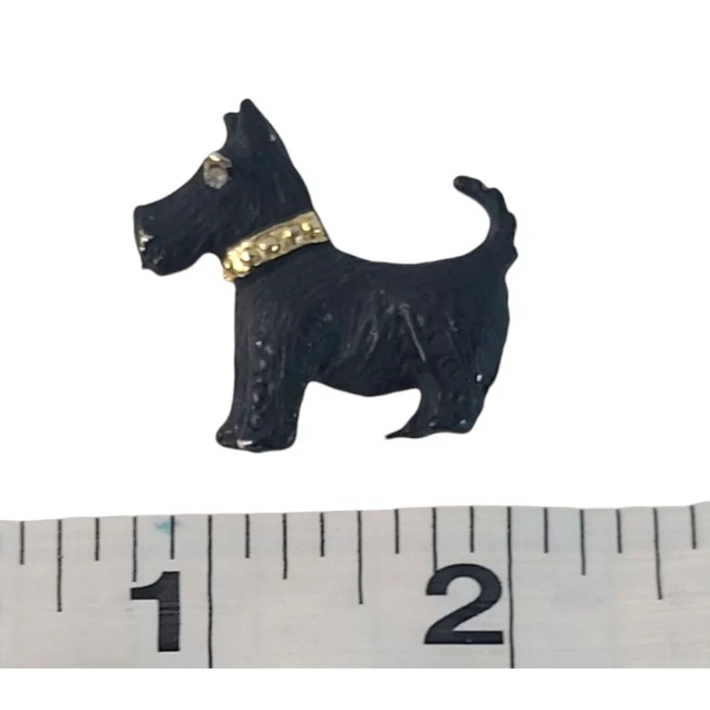 Vintage Metal Enamel Rhinestone Scotty Dog Brooch Pin